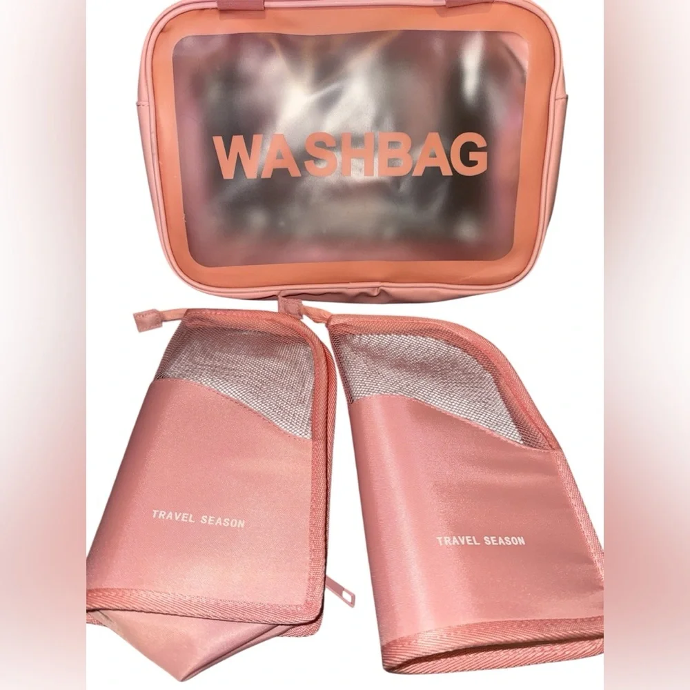 Cute Pink Travel Season Washbag Set w/ Mesh Pouches - Toiletry Organizer